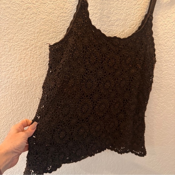 INC International Concepts Brown Crochet Beaded Tank Top 2X Wool Blend Classic - Picture 5 of 8